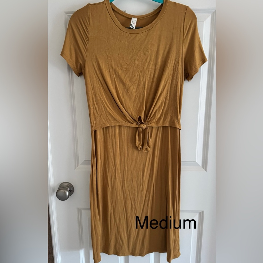 Elegant Tan Knot-Front Dress